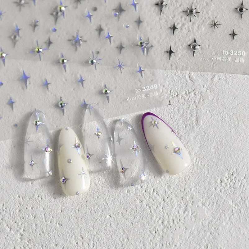 Simple Laser Bronzing Gold Silver Mini Star Rhinestone INS 5D Relief Self Adhesive Nail Art Decoration Sticker 3D Manicure DecalXJ240814