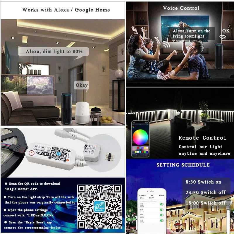 LED Strip Lights RGBW RGB 5050 Led Light 60LEDs/m Wifi Alexa Control Waterproof Flexible Ribbon Tape Luces Led for Room Decor CL240815