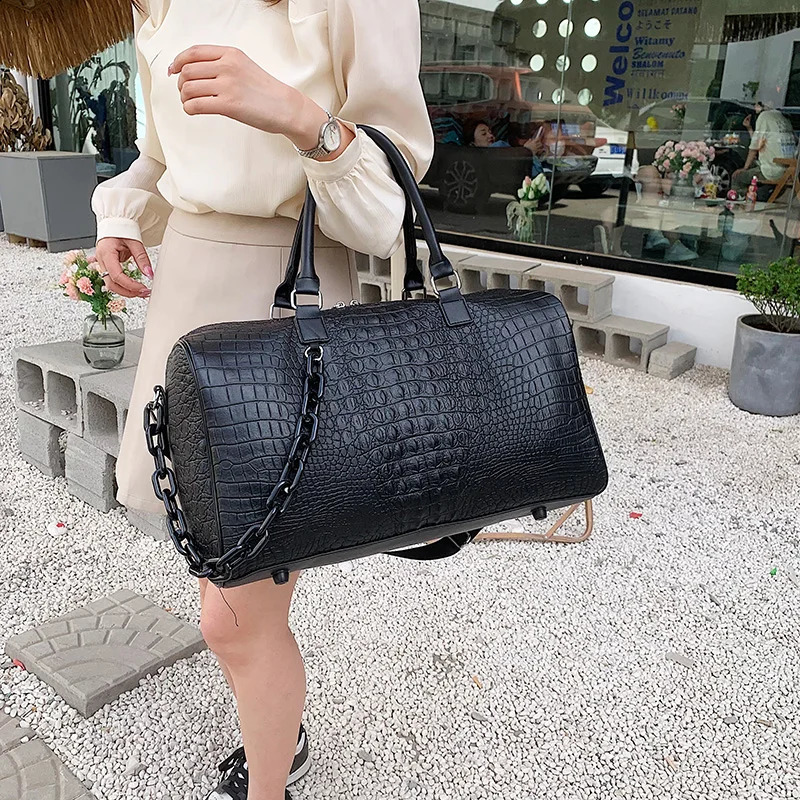 Fashion Travel Bags For Women Punk Style Chain Shoulder Bag Large Capacity Handbag Tote Female Alligator Messenger Bag 240815