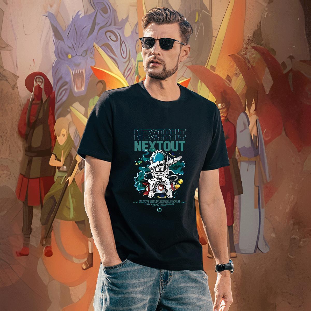 Unisex Tshirt for Man Woman Street Casual 230g Cotton Cartoon Printing L-4XL Breathable Short Sleeve spaceman T Shirts Men Classic Casual Tee Shirt