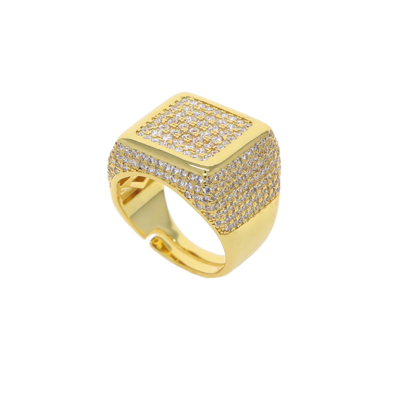 Men's Retro Square Wedding Ring with Premium Cubic Zirconia in White Gold