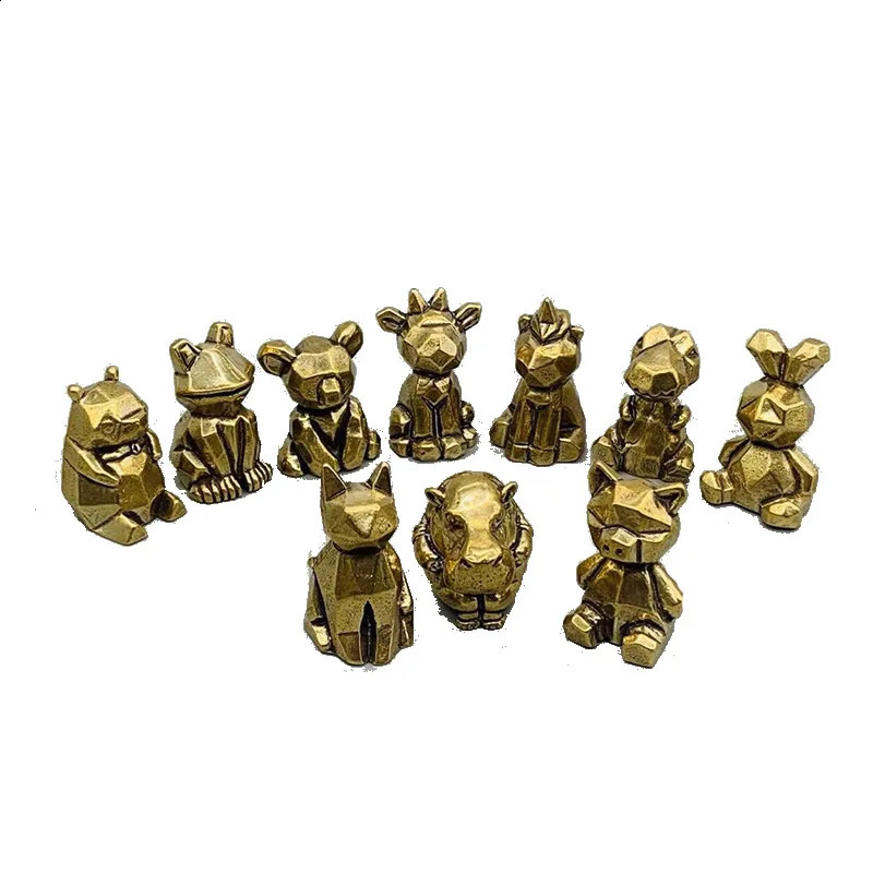Mini Creative Brass Animal Statue Vintage Miniature Geometry Frog Hippo Home Office Desk Decoration Ornament Funny Toy Gift 240814