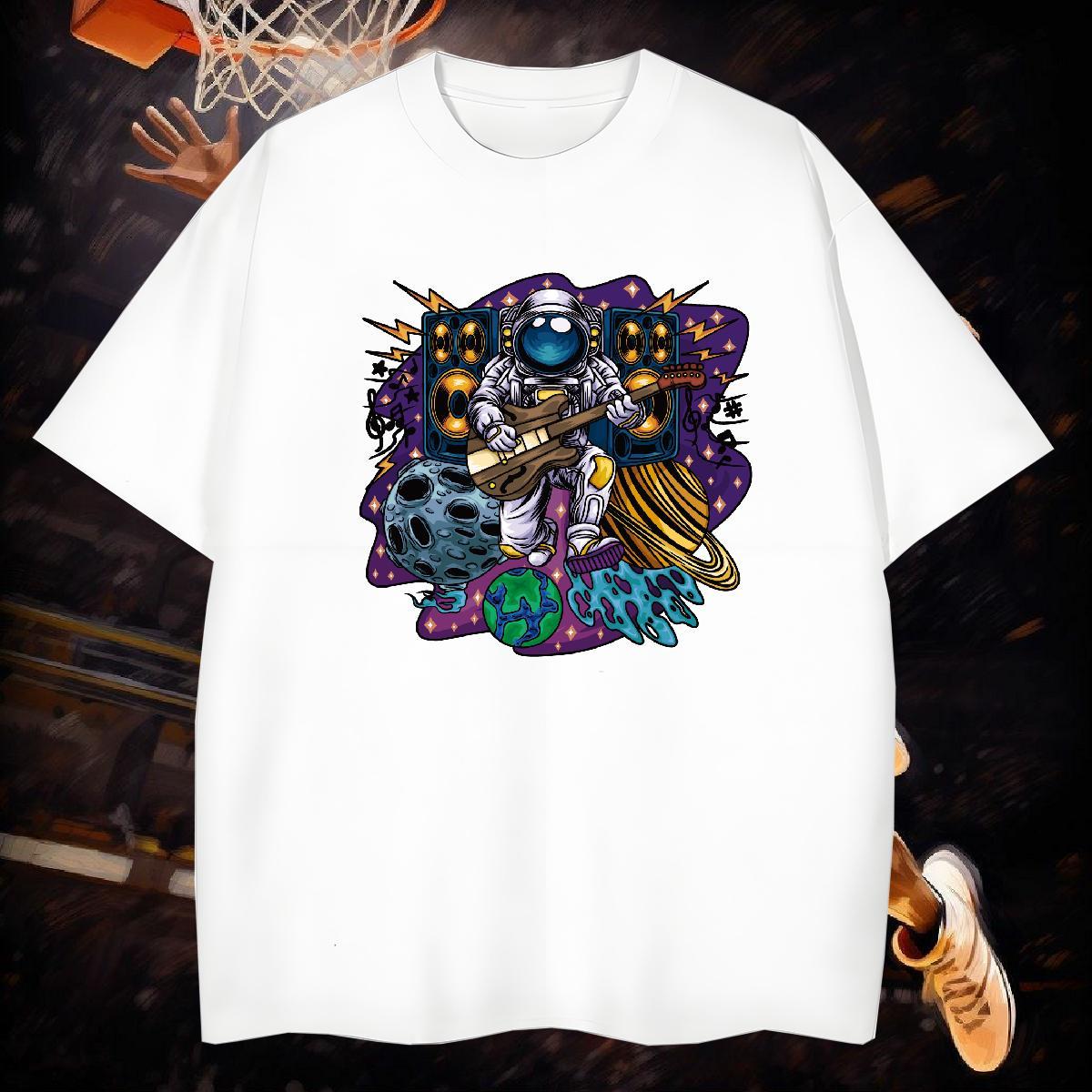 T Shirts Men 230g Cotton cosmonaut Sport O Neck Short Sleeves Black Oversized Tshirt for Man Woman Classic Casual Loose Tees Shirts