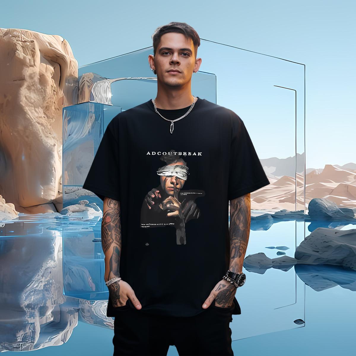 Man T Shirts 230g Pure Cotton portrait Hip Hop Street Crew Neck Breathable DIY Anime Men Tops Tees Casual New High Quality Tee Shirt