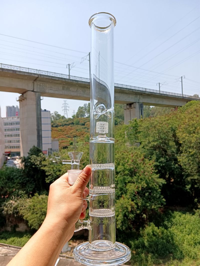 18 Inch Glass Water Bong Hookah Shisha with Three layers of filtering Honeycomb Perc Smoking Pipe with 14mm female