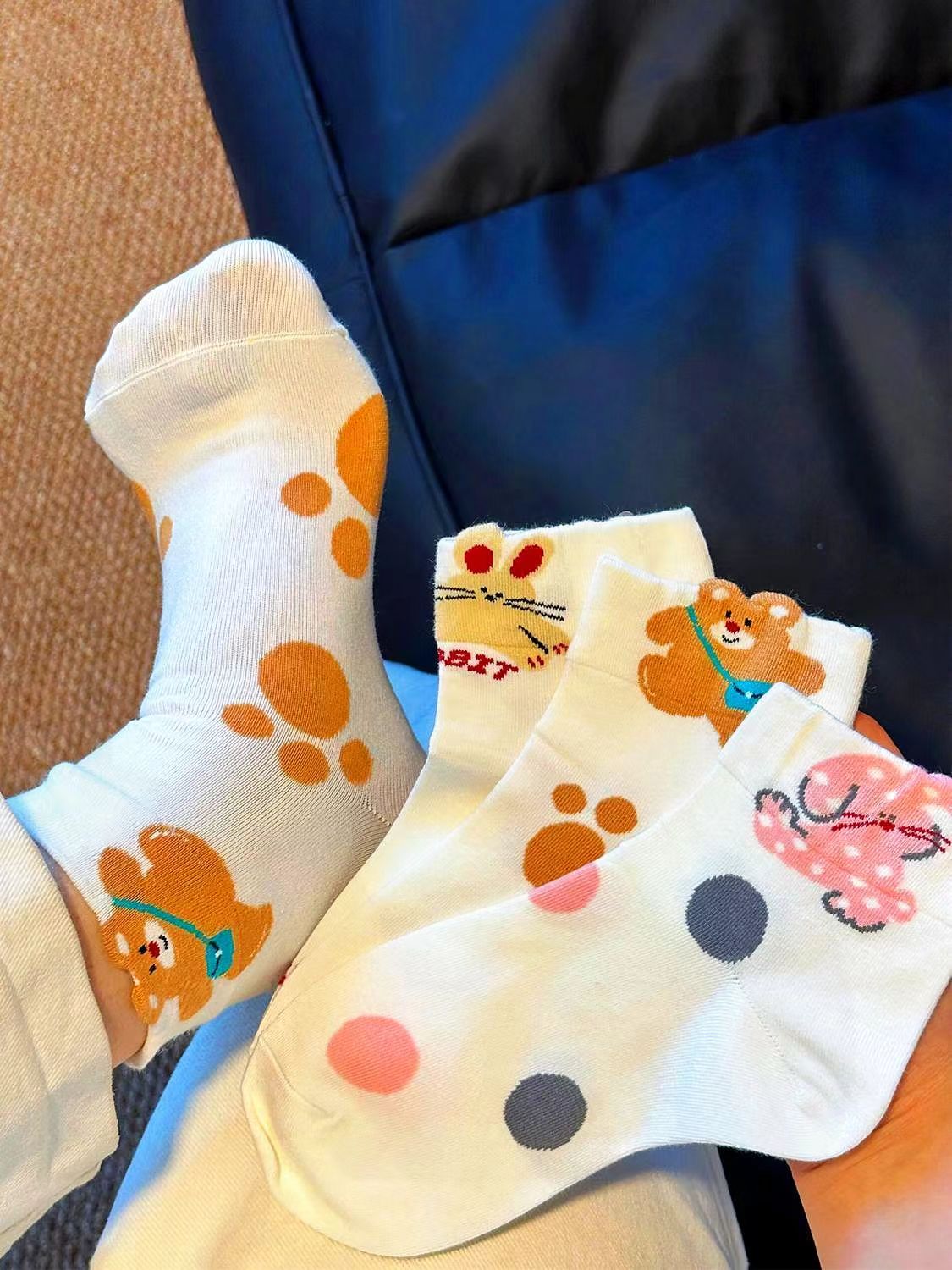 Summer thin socks children cute cartoon three-dimensional letters rabbit bear versatile college style ins trendy short tube socks