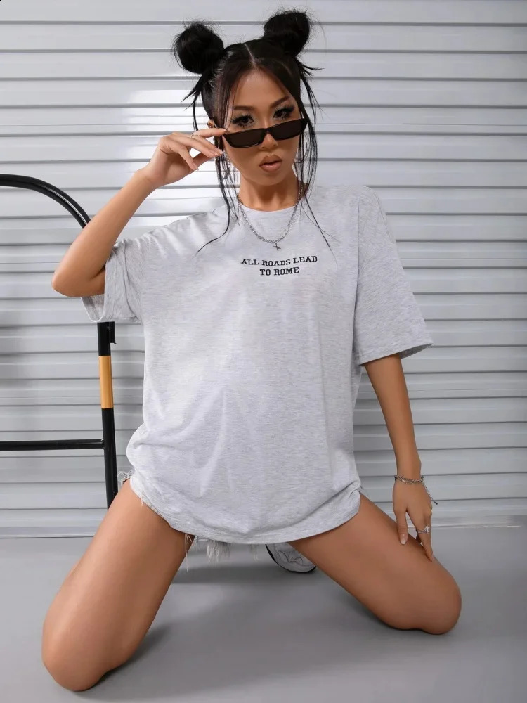 All Roads leads the way in Roman simple printed womens short sleeved street fashion tops oversized casual clothing and all math Tshirts 240814