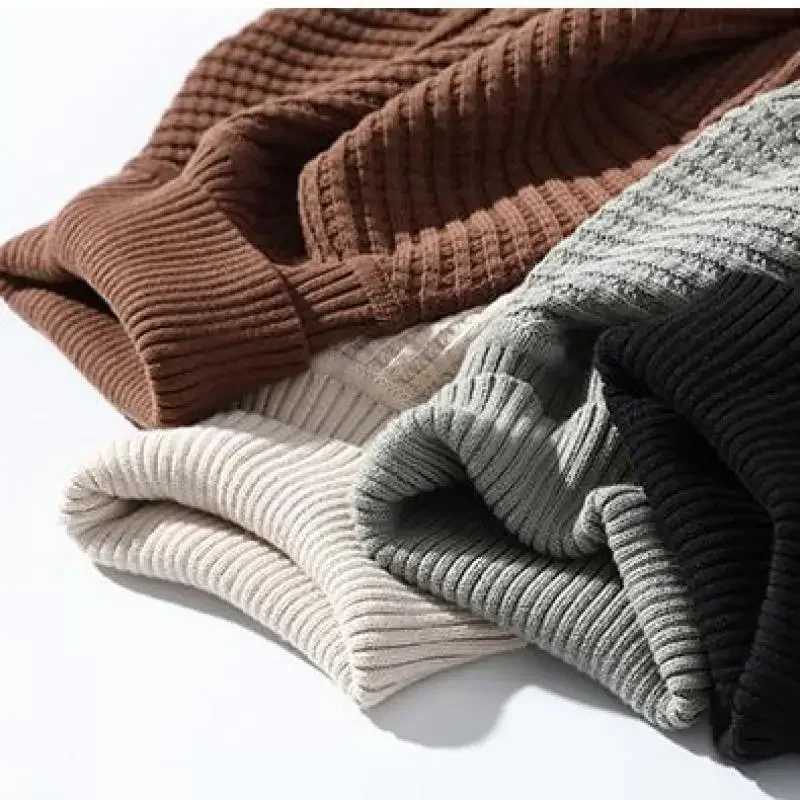 Mens Autumn and Winter Warm Business Slim Fit Half High Collar Thickened SweaterXJ240814