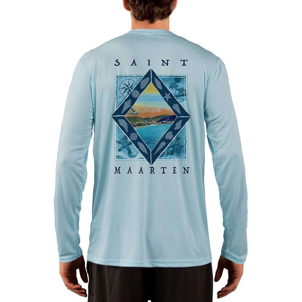 Long Sleeve Shirts For Men Sweatshirt Coastal Quads Saint Maarten Men'S UPF 50+ Sun Protection T-Shirt T Shirt Graphic Tee Streetwear Casual Tops 