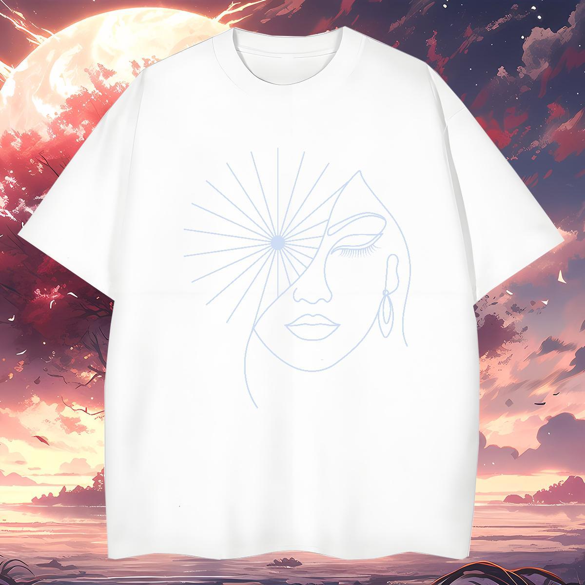Loose portrait T Shirts Men Casual Daily Wear Men Tops Tees 230g Cotton 2024 DIY Breathable Short Sleeve DIY Logo Oversized Tee Shirt