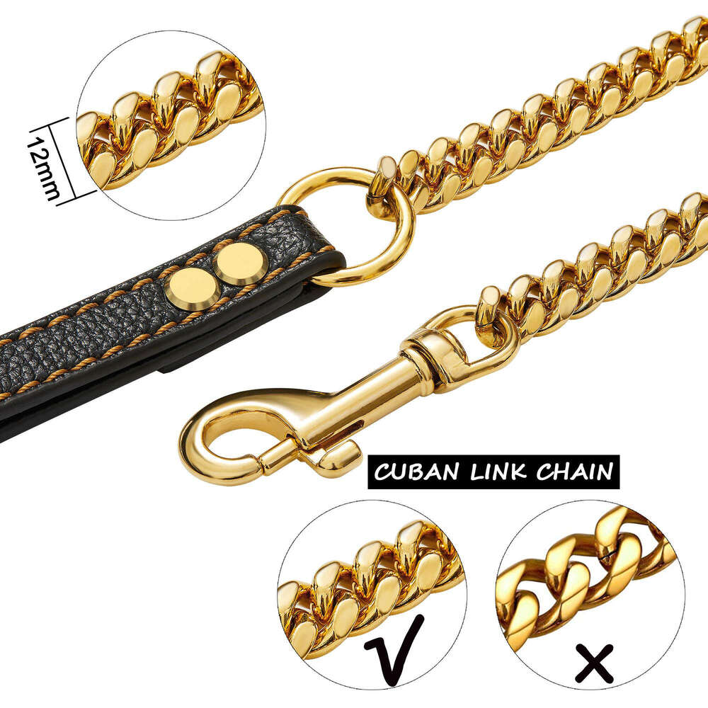 Dog Lead 10Mm Gold Dog Leash Stainless Steel Metal Chew Proof Chain Pet Traction Rope Zozostore