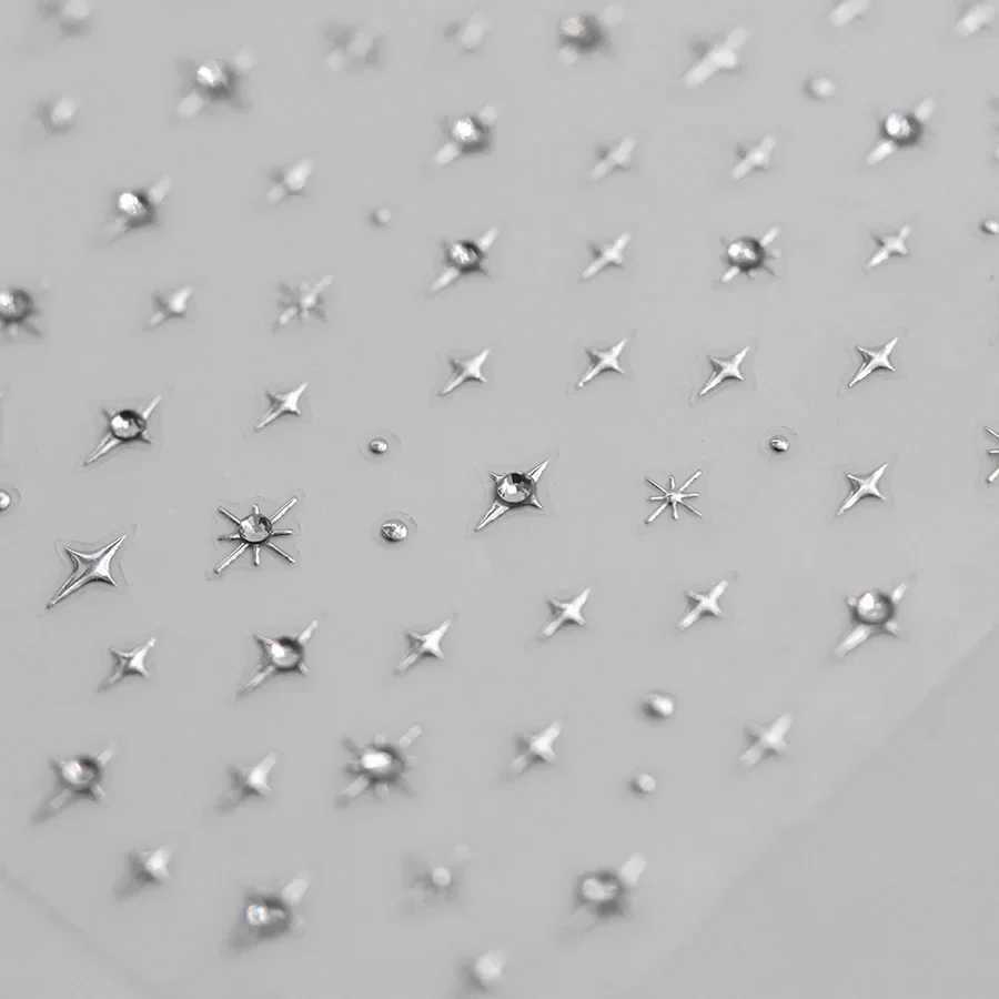 Simple Laser Bronzing Gold Silver Mini Star Rhinestone INS 5D Relief Self Adhesive Nail Art Decoration Sticker 3D Manicure DecalXJ240814