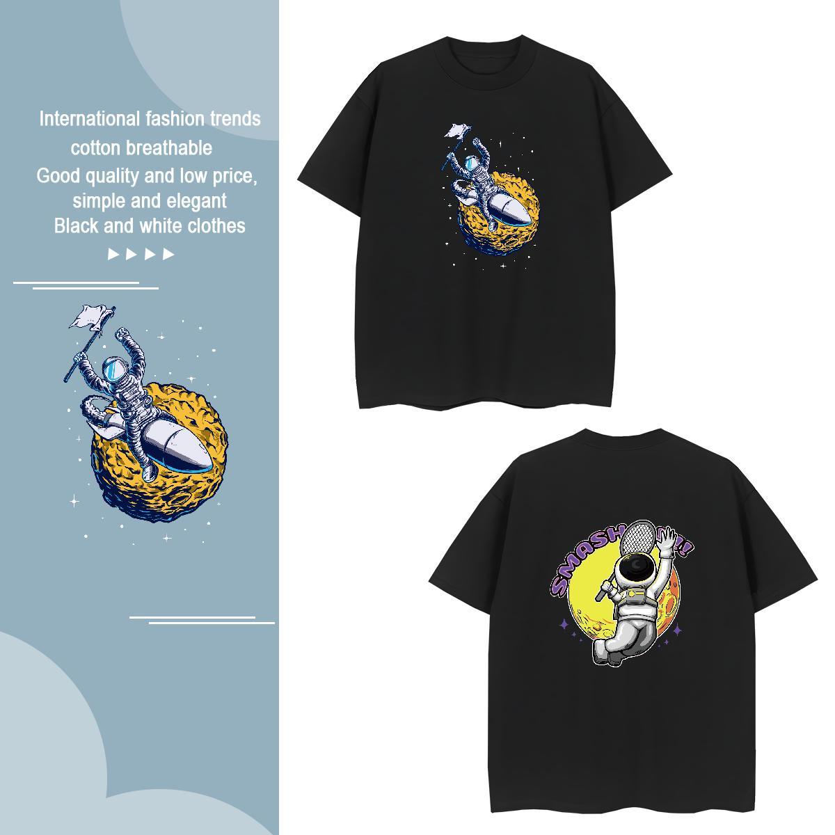 T-Shirts for Men 230g Pure Cotton universe Beach Breathable Short Sleeve DIY Men Tshirts Fashion New Unisex Tops Shirt