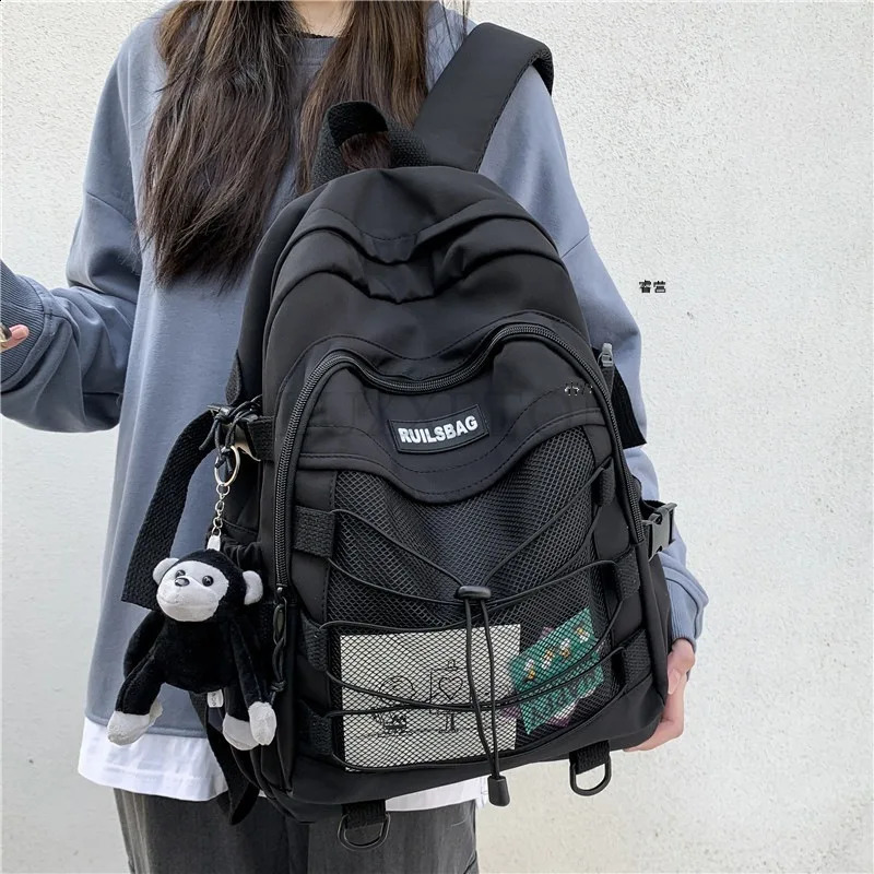 Laptop Bag Women Waterproof Nylon Versatile Cross Rope Backpack Large Shoulder School Bag Travel Backpack 240813