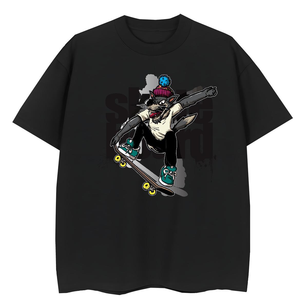 Loose Fit T-Shirts wolf Breathable Short Sleeve Daily Outfit Custom Cartoon 230g Pure Cotton Men Clothes T-Shirt Fashion Designer Tees Shirts