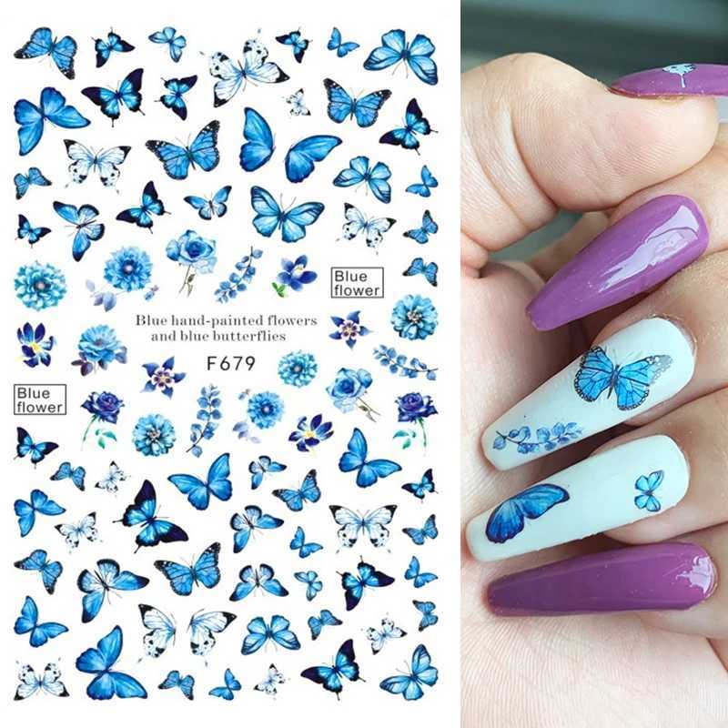 1PCS Colorful Blue Purple Butterfly Flowers Leaves Nail Stickers DIY Y2K-Style Nail Art Decals DecorationXJ240814