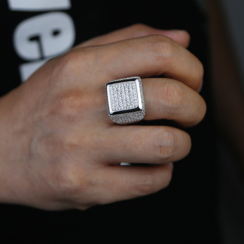 Men's Retro Square Wedding Ring with Premium Cubic Zirconia in White Gold