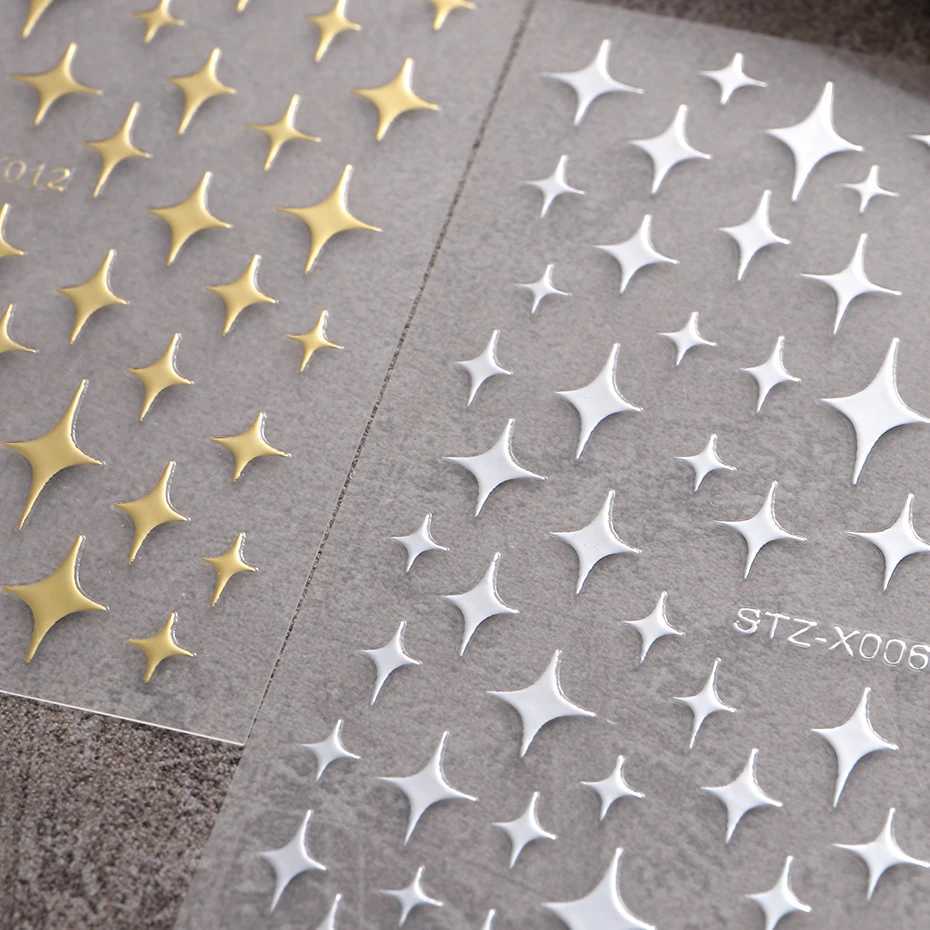 Silver Gold Star Nail Art Stickers Y2K Charms Self-Adhesive Sliders Laser White Chrome Gel Polish Decals Kawaii AccesoriesXJ240814