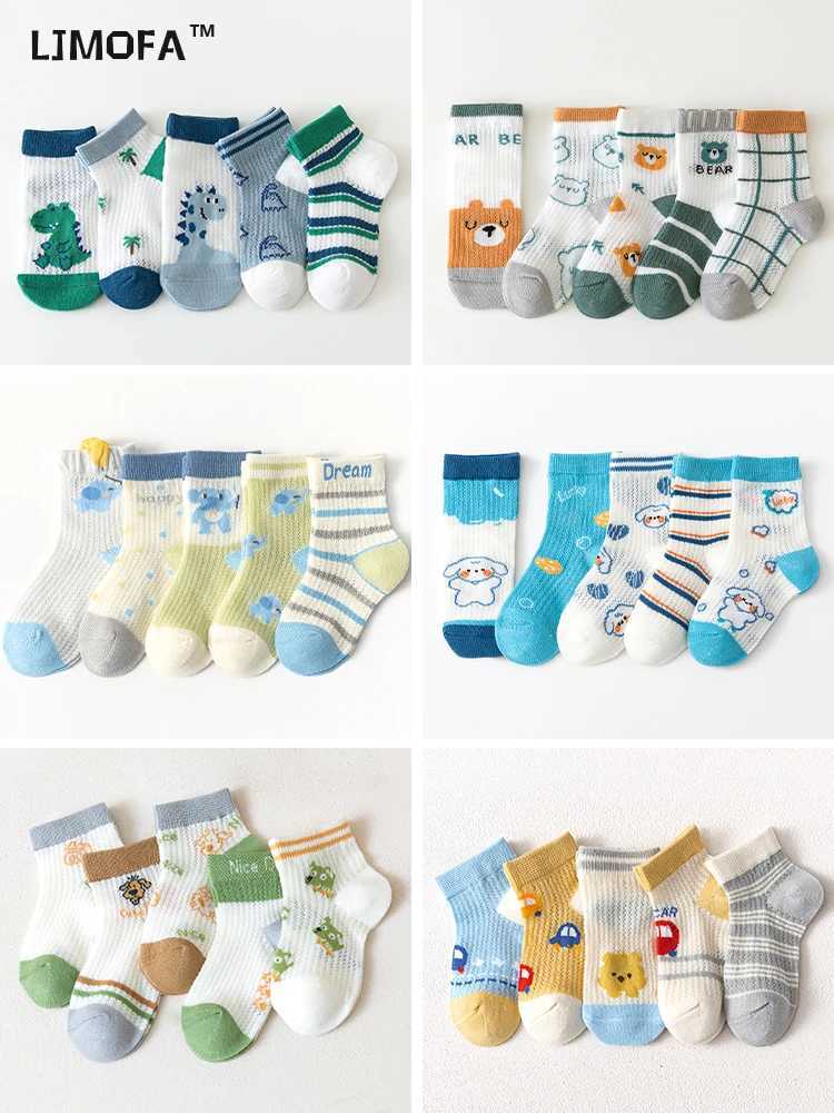 LJMOFA 5 pairs/batch 0-12Y childrens socks summer spring new cotton mesh breathable thin soft socks for young children baby boys cartoon socks C175 W2