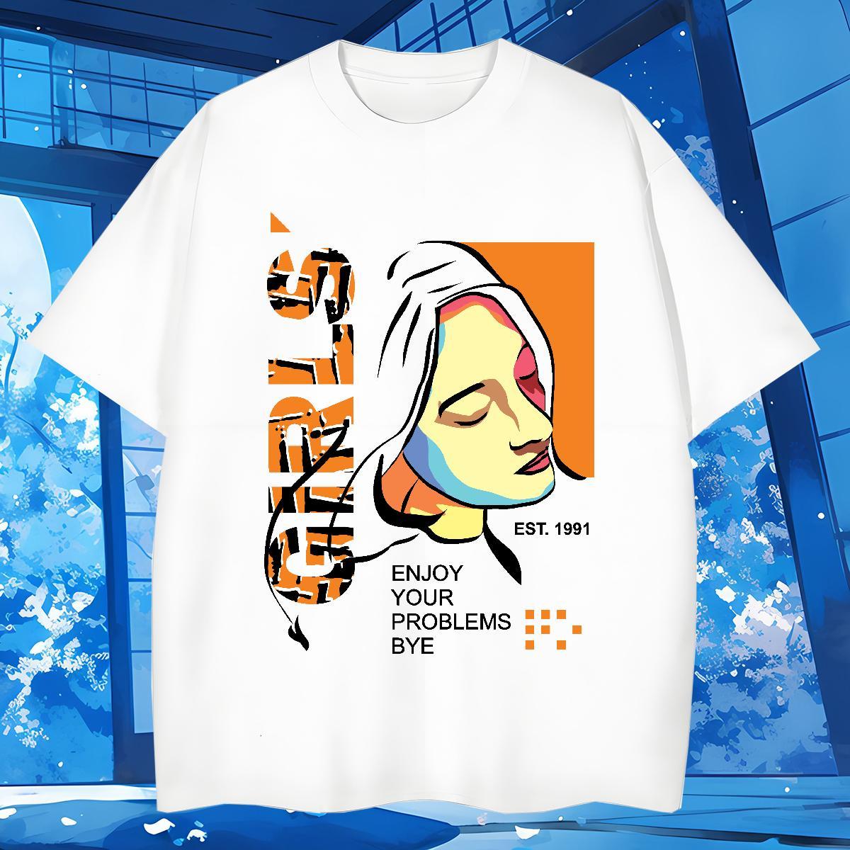 Loose portrait T-Shirts for Men High Street Hip Hop Tshirt for Man Woman 230g 100% Cotton 2024 Designer Breathable Crew Neck Cartoon Printing L-4XL Cl