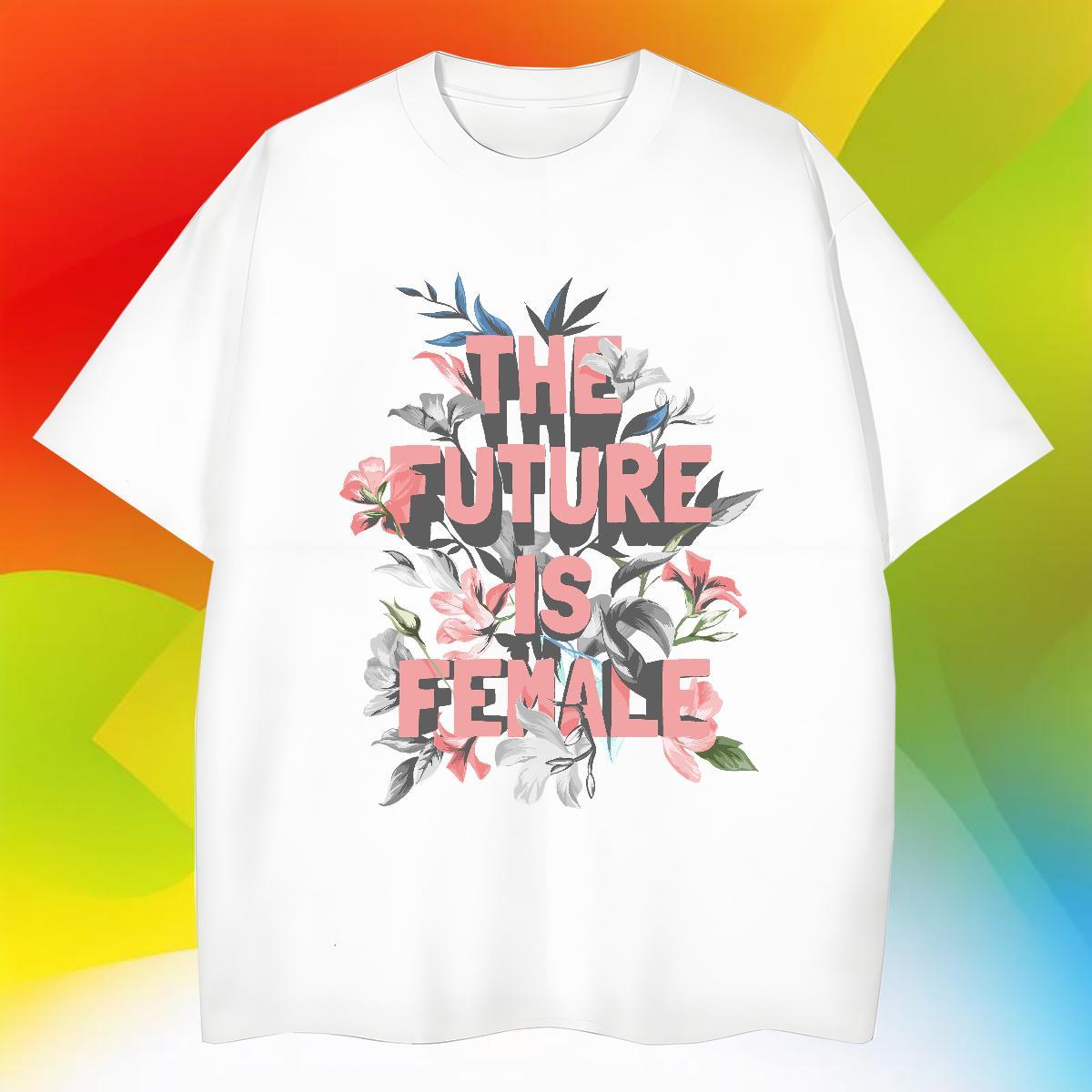 TOP Quality Couples T Shirts Sport 100% Cotton 230g DIY Breathable Short Sleeve flower T shirt Fashion New Top Tees