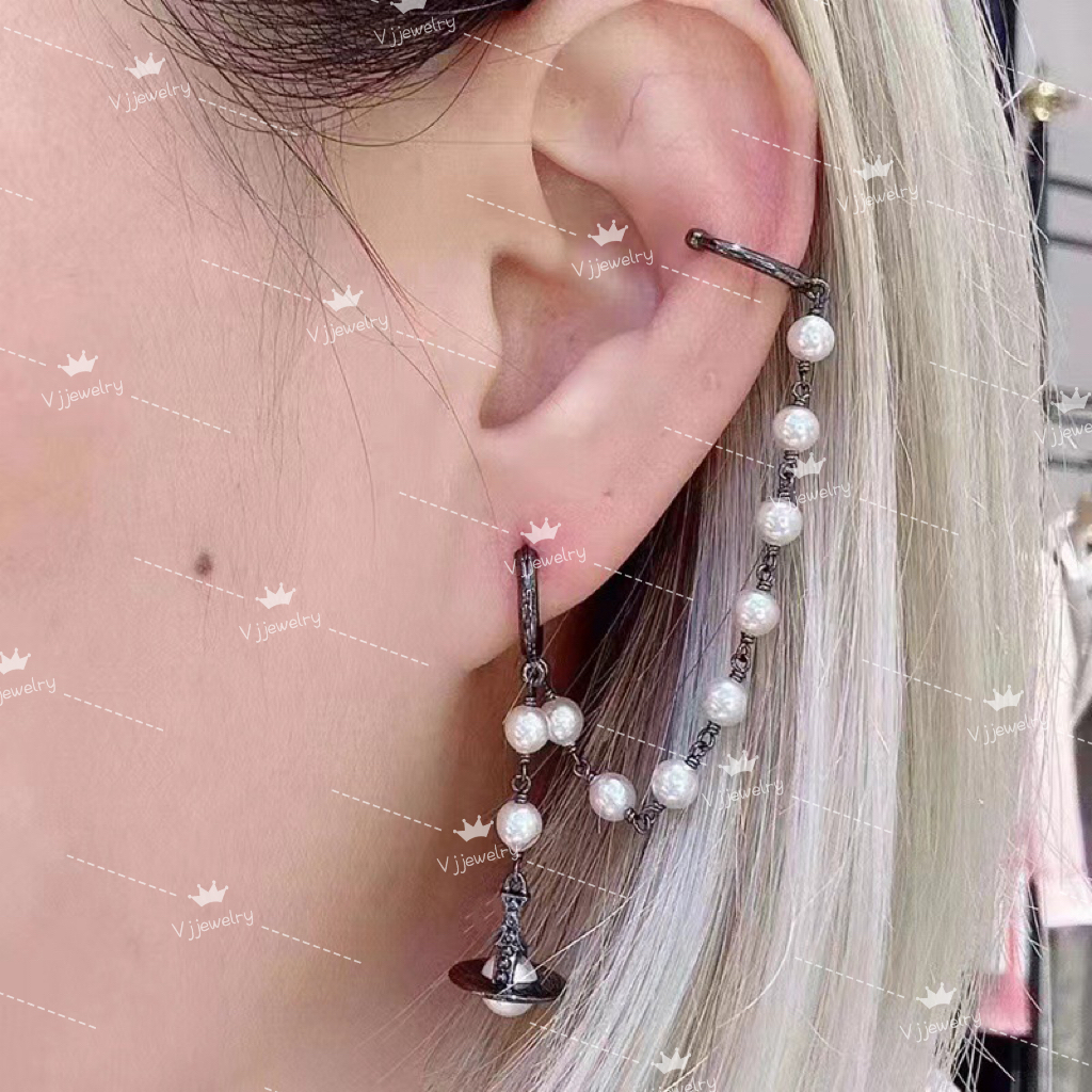 Designer Tassel Pearl Earrings Three Layer Saturn Earrings with Full Didamond for Women Vivi Light Luxury Three Dimensional Planet Earhook Earclip Jewelry Gift