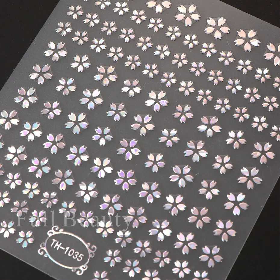 Laser Sakura Flower 3D Nail Sticker Holographic Foils Decals Snake Star Heart Adhesive Sliders Cherry Blossom ManicureXJ240814