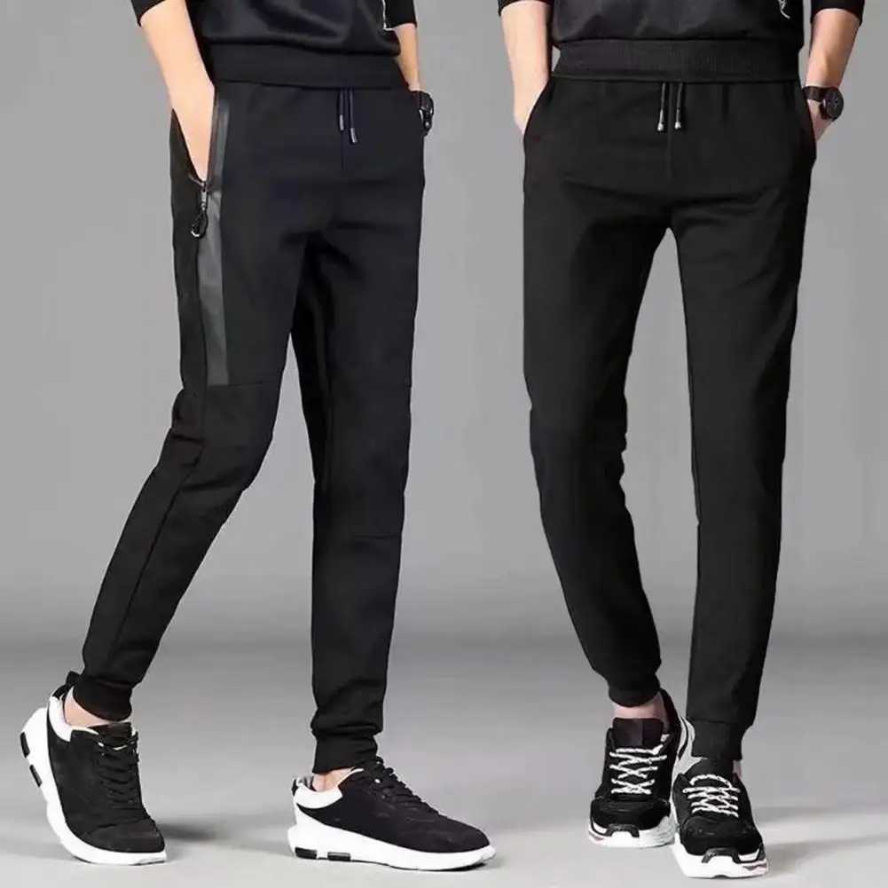 Mens Trouser Solid Color Brushed Elastic Waist Mens Ankle Tie Casual Spring Trouser Daily WearW240725