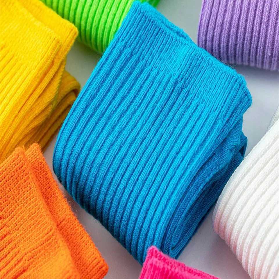 8 pairs of childrens socks cotton blend breathable knee length socks solid color cute dress socks dopamine dress W240814