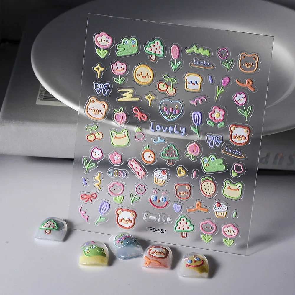 Hollow Flower Embossed Nail Art Stickers 3D Adorable Cute Little Bear Smiling Face Nail Art Stickers Phone Sticker DecorationXJ240814