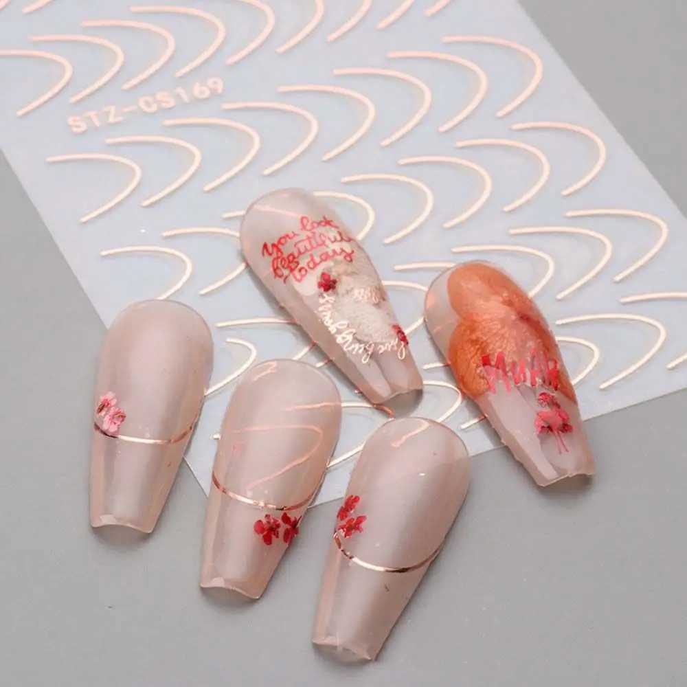 Foils French Style Nails Art Sliders Geometric Pattern Stripe Nails Decals Manicure 3D Lines Nail Sticker Nail Art DecorationXJ240814