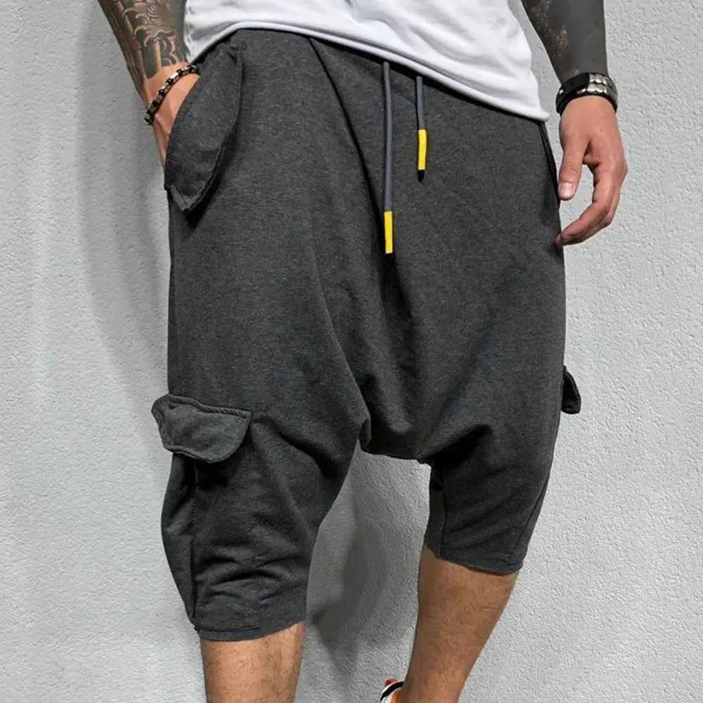 Cotton low crotch hip-hop mens pants pocket harem pants soft brushed solid color casual loose pants cut pantsW240725