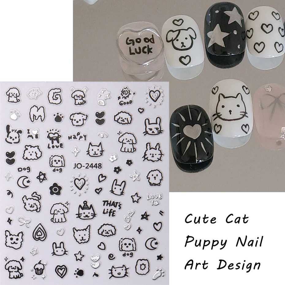 3D Cartoon Cute Cat Nail Stickers Graffiti Love Heart Gold Bronzing Star Sliders Silver Chrome Nail Art DIY Manicure DecorationXJ240814