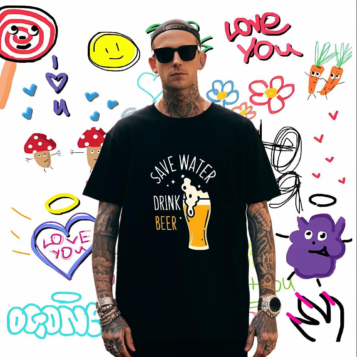 Soft Men T Shirts summer Breathable Short Sleeve Anime Printing Street Asian Size 100% Cotton 230g Men Tshirts Brand Tops