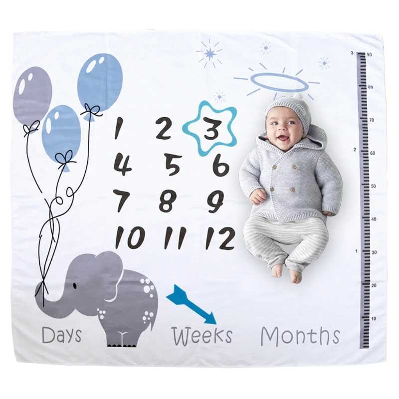 1 Set Baby Monthly Record Growth Milestone Blanket Newborn Photography Props Accessories Cartoon Printing Background Y240815