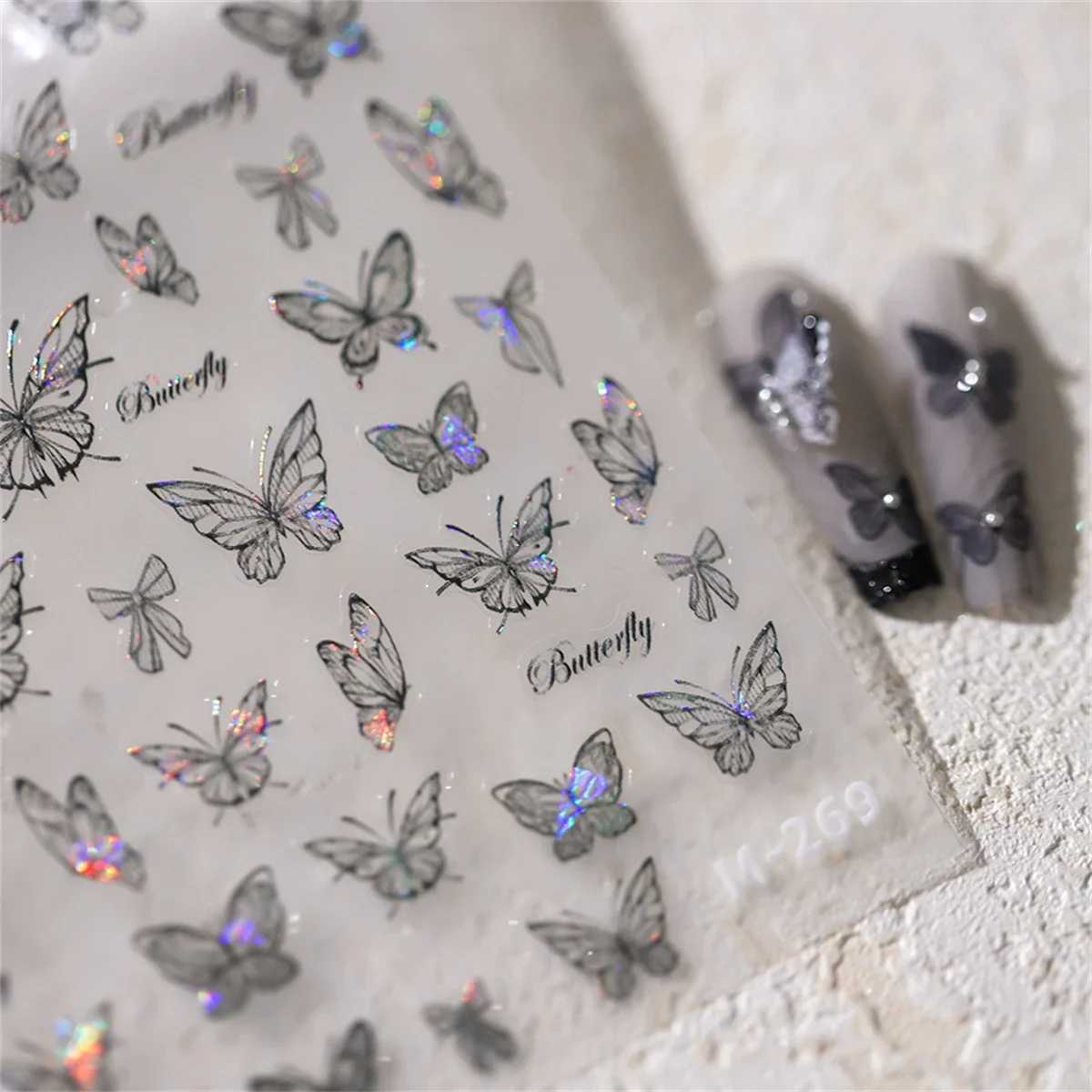 1pcs 5D Japanese Black Butterfly Nail Art Stickers Glitter Shiny Kawaii Self Adhesive Manicure Decorations Tool Decals AccessoryXJ240814