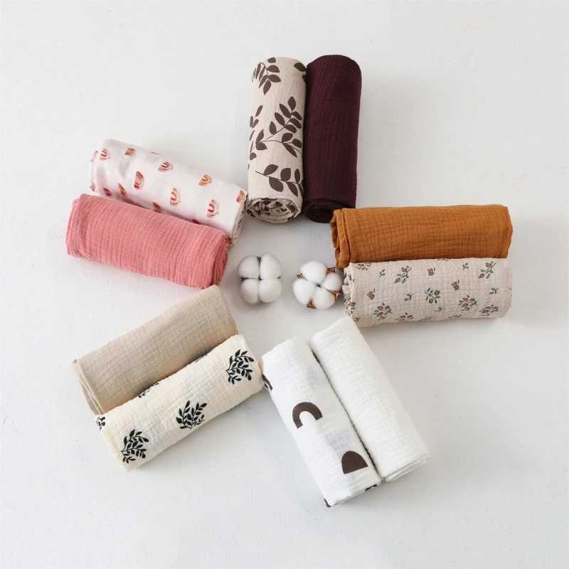 Cotton Swaddle Blanket Baby Blanket Solid Color Floral Print Muslin Diaper Swaddle New Born Crinkle Fabric Born Stroller Cover Y240815