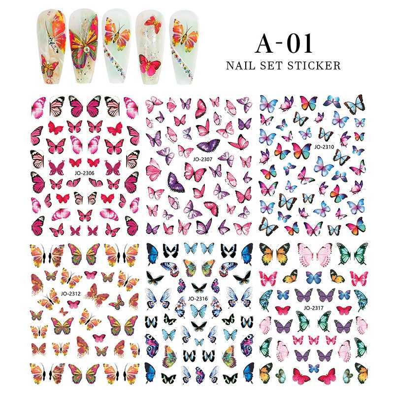 6sheet/set 3D Laser Butterfly Stickers For Nails DIY Gilding Slider Wraps Adheisve Nail Art Stickers Decals Manicure CharmsXJ240814
