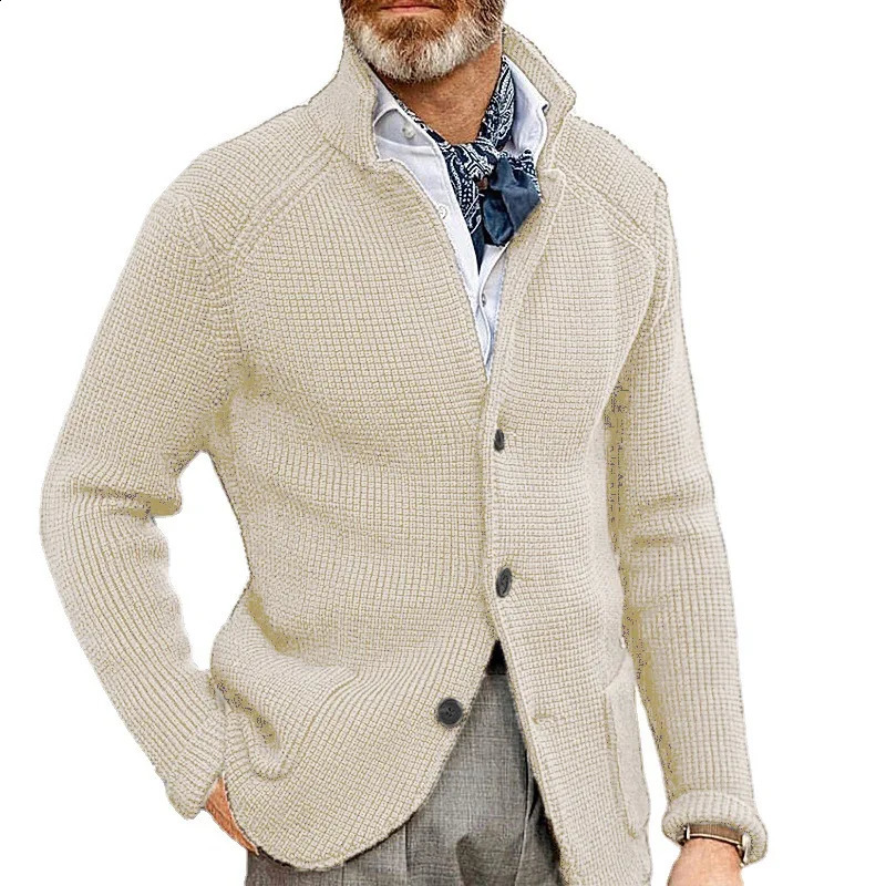 Sweater Mens Slim-fit Stand-up Collar Knitted Cardigan Autumn and Winter Coat Cross-border Casual Large Size Pocket Mens 240814