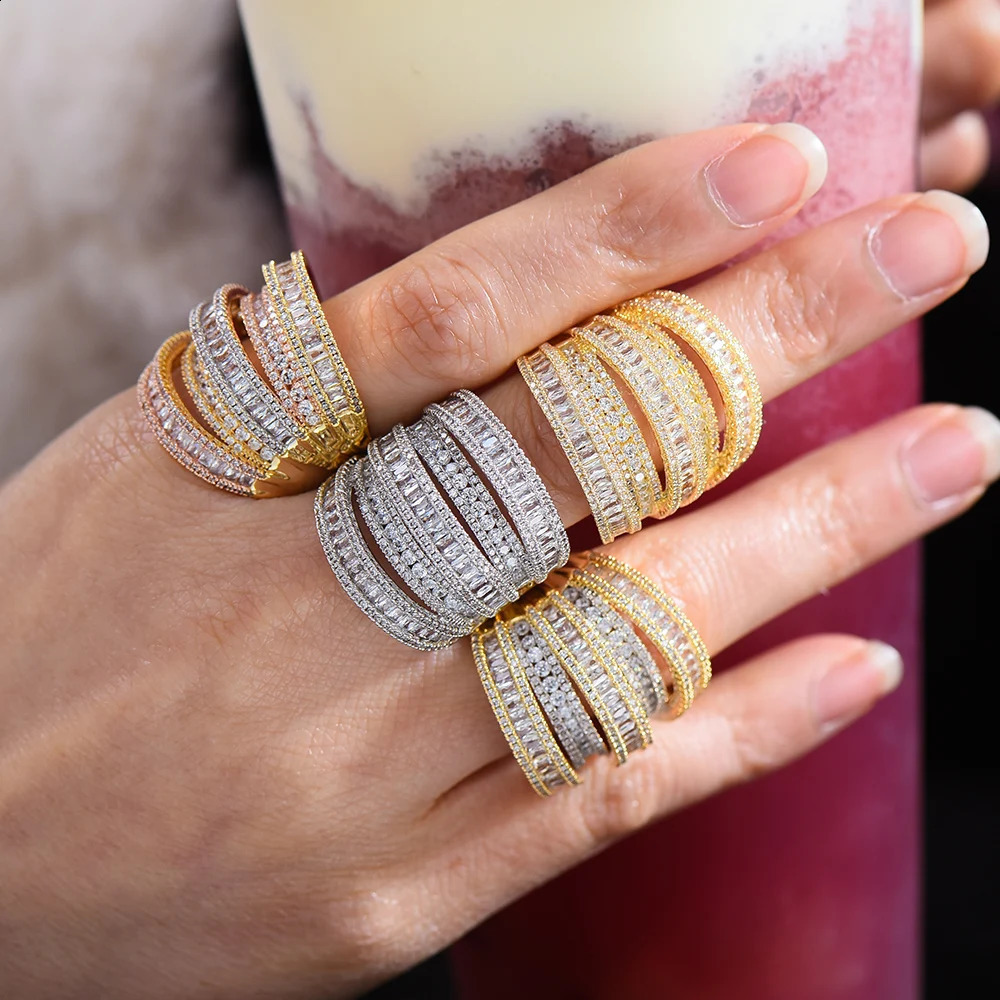 GODKI LUXUYR 5Rows BIG Statement Rings for Women Cubic Zircon Finger Beads Charm Ring Bohemian Beach Jewelry Gift 240813
