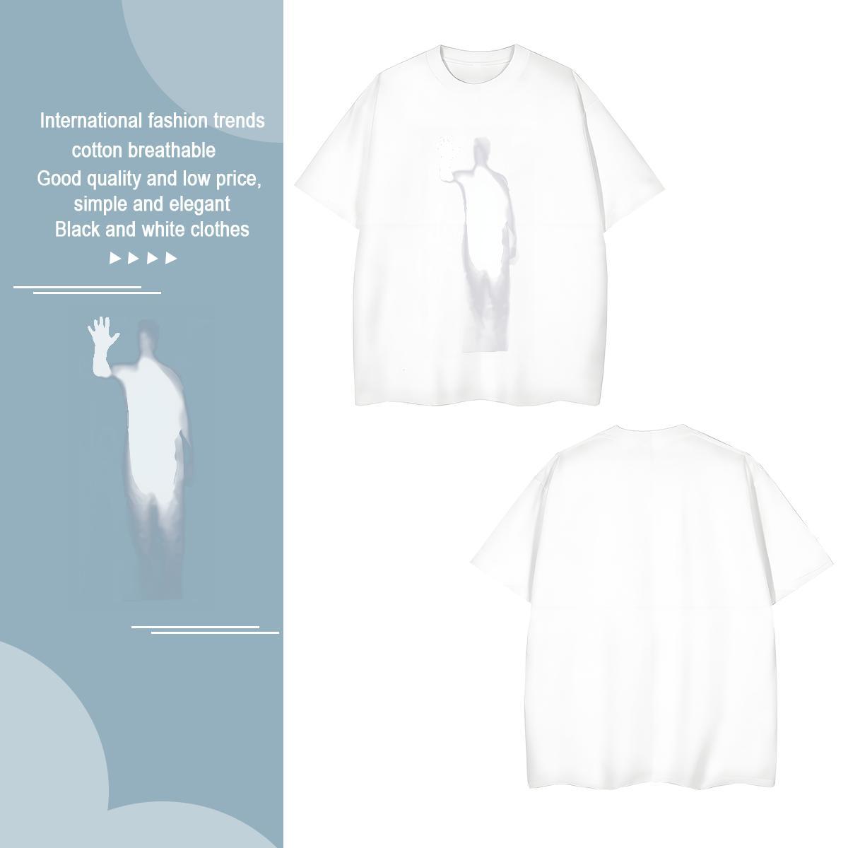T shirt 230g Pure Cotton Lines Street Short Sleeve O-Neck Plus Size Custom Tshirts 2024 Summer Soft Tops