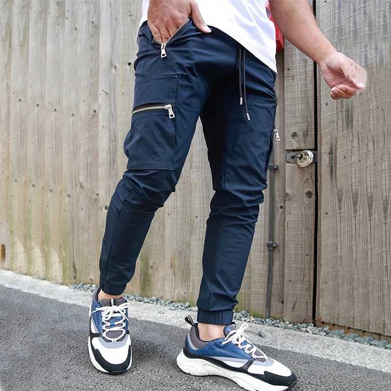 Cross border European and sports and leisure zipper mULti pocket pants manufacturer for mens fitness running training pantsW240725
