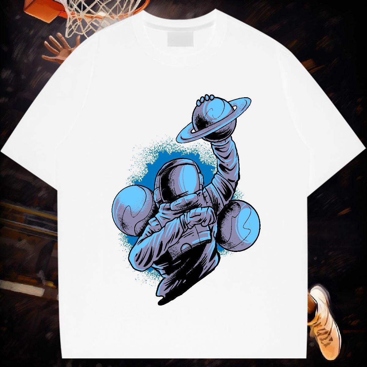 T shirt 100% Cotton 230g universe Casual Round Neck Short Sleeve Black Oversized Men Clothes T-Shirt Casual New Cool Design Tshirts