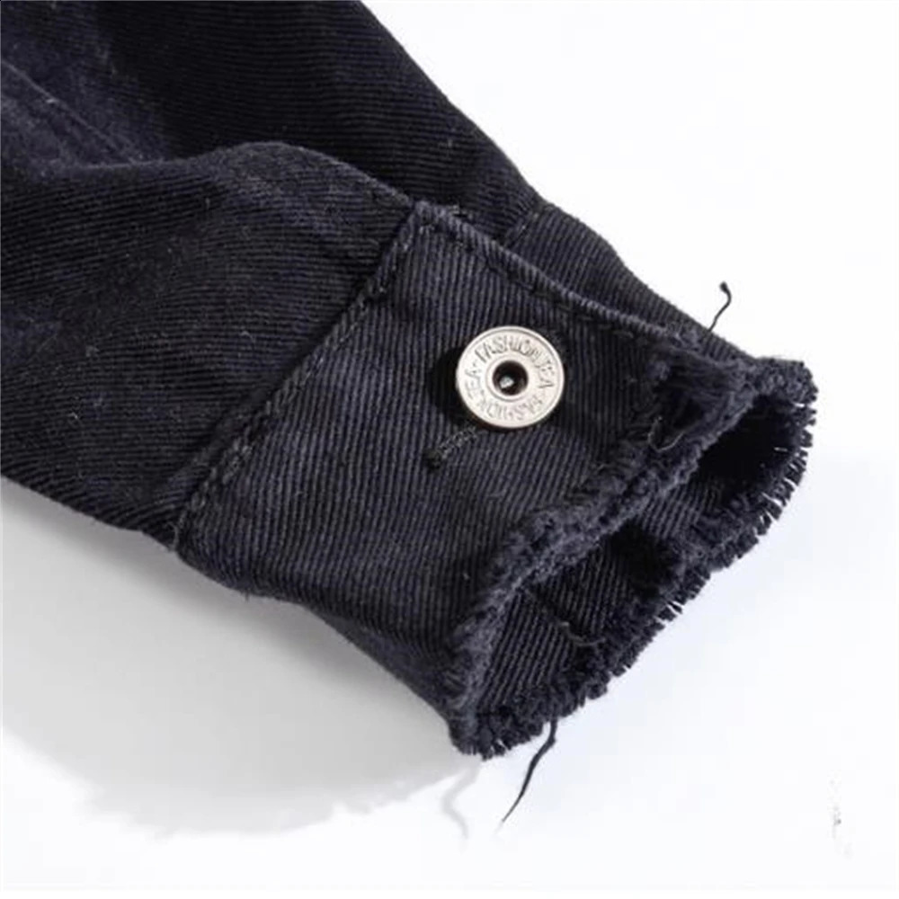 2024 ly Autumn Denim Outerwear Fashion Tops Mens Jacket Slim Fit Punk Style Hip Hop Denim Coat Couple Streetwear Hole Jackets o240814