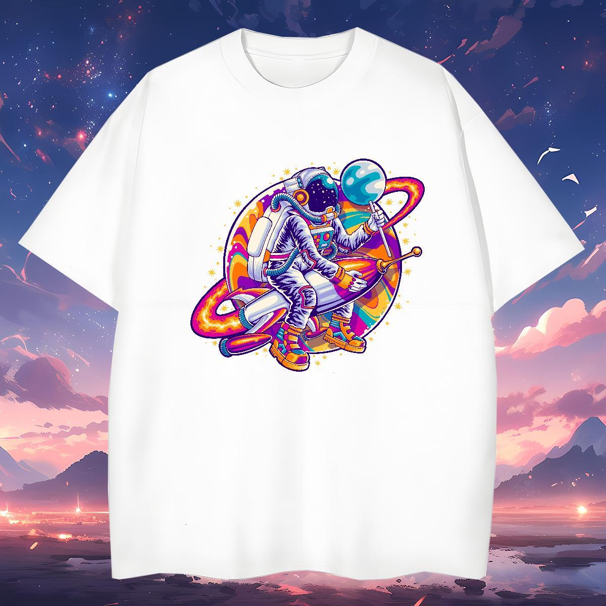 T shirt 230g 100% Cotton universe Casual Daily Wear O Neck Short Sleeves Black Oversized Men Tees DIY Customized Loose Polos