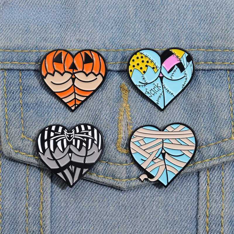 Halloween sexy buttocks enamel pin custom heart-shaped role-playing brooch lapel badge punk gothic jewelry gift direct shipping W240815