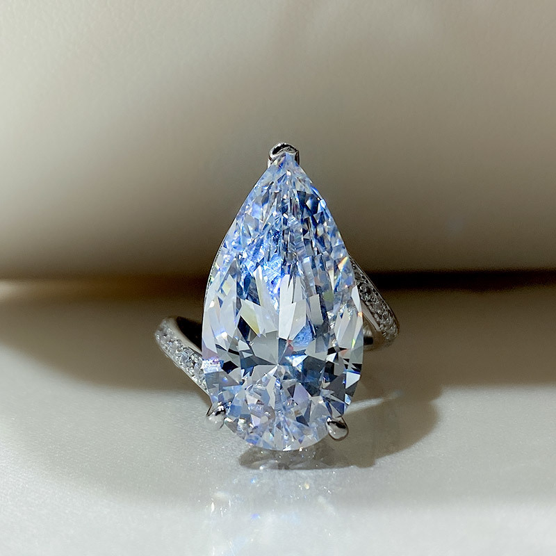 Exquisite Sterg Sier Ladies' Wedding Rings: Water Drop Lab Moissanite Dia Party Eternity Band