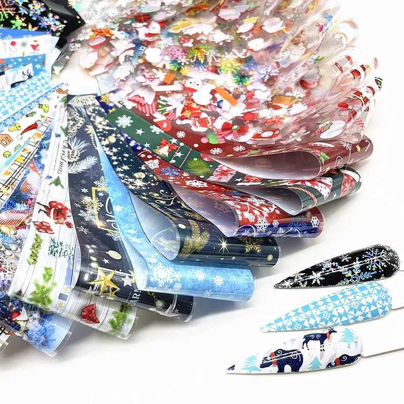20/3050 Sheets Christmas Nail Foils for Nails Xmas Transfer Paper Snowflakes Laser Wraps Set DIY Floral Nail Art DecorationsXJ240814