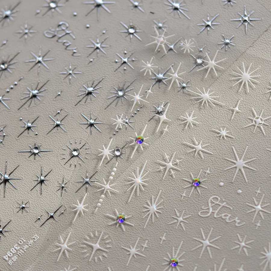 5D Bronzing Star Nail Art Stickers 1pcs Luxury Diamond Gold Sliver Laser Pentacle Self Adhesive Nail Decorations Slider DecalsXJ240814