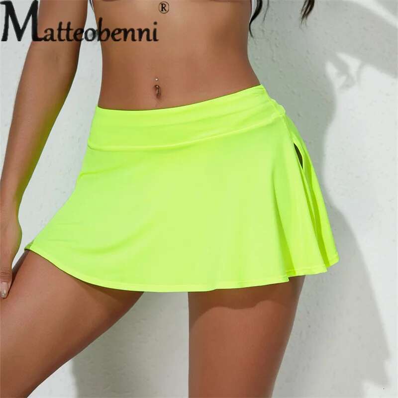Solid Sports Color Ultra Short Tennis Skirt Women Split Hem Quick Drying Breathable Half-body Dresses Running Dancing Yoga Wear